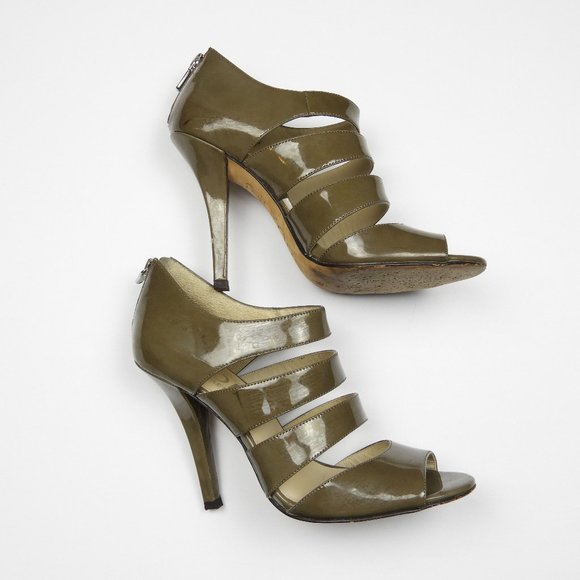 Taupe Patent Leather Michael Kors Heeled Sandal - Picture 3 of 6